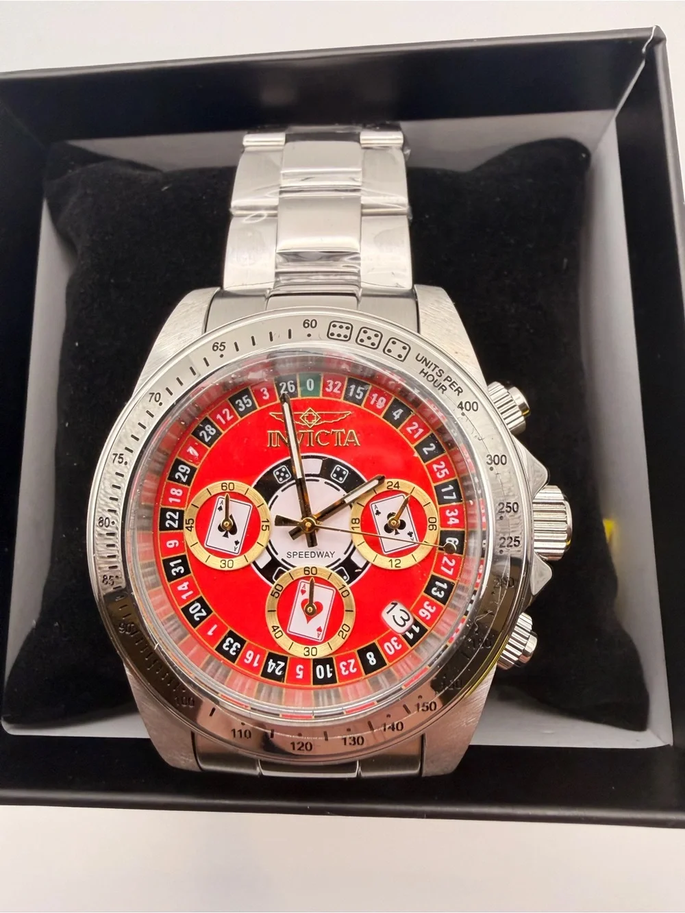 Invicta Silver Bracelet Watch with Red Dial